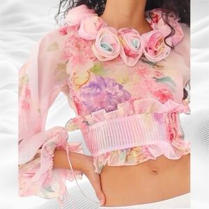 NWT Free People For Love And Lemons Penny‎ Blouse Size XS Rosette Floral